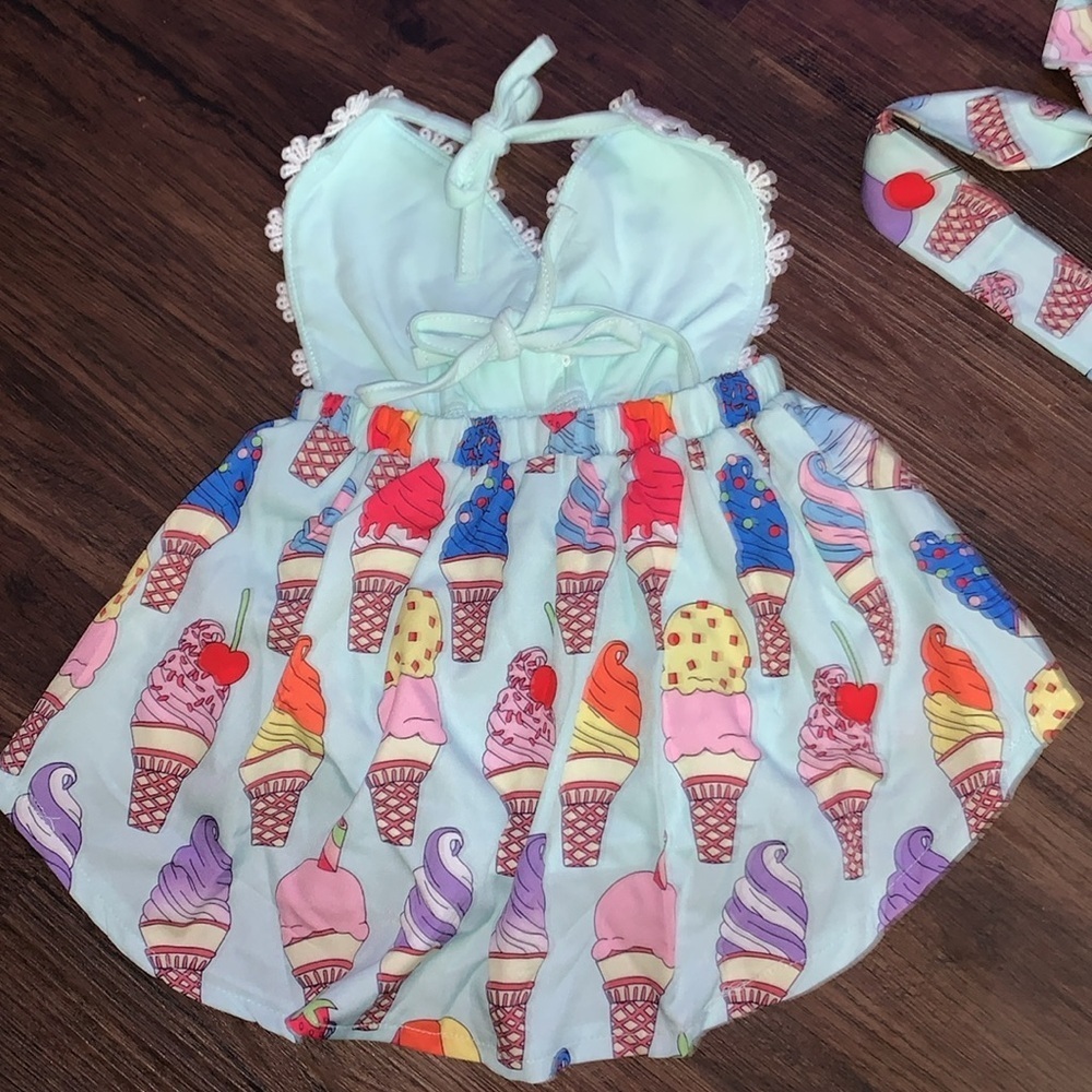 Kids ice cream cone halter top summer high low dress with headband sz 24m NWOT - Picture 4 of 4
